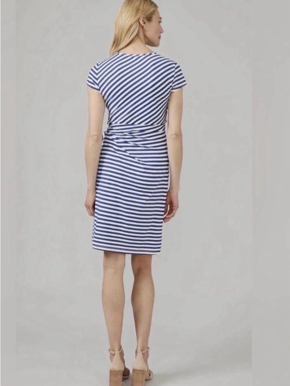 J. McLaughlin Elora Dress Navy White Stripe Catalina Cloth Tie Waist Size Medium - Picture 2 of 10